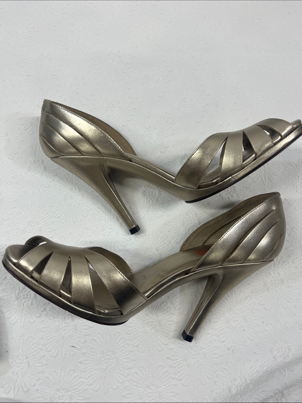 Women's Metallic Gold Peep-Toe Heels - Picture 4 of 9